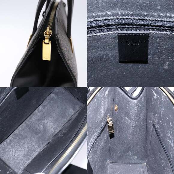 CELINE Macadam Canvas Hand Bag Pvc Leather Black Gold - Picture 11 of 12